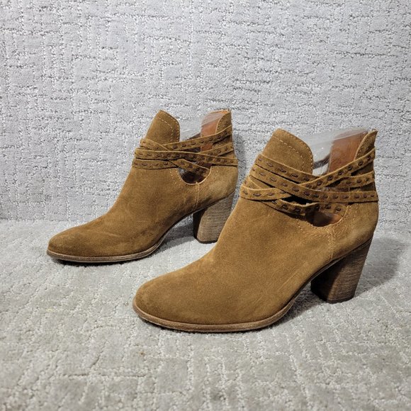 Frye Naomi Pickstitch Women's Size US 9B Brown Suede Strappy Ankle Bootie Boots. - Picture 1 of 9